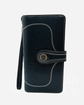 Dark Blue RFID Blocking Large Capacity Leather Wallet with a gold buckle detail