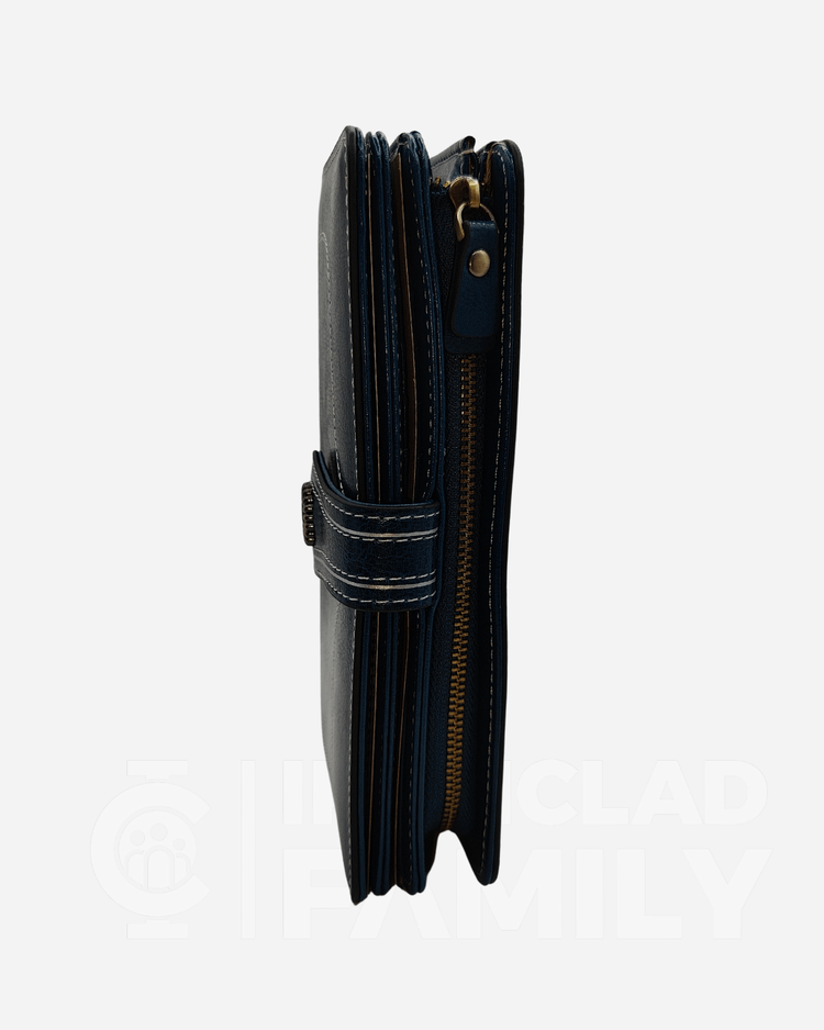 RFID blocking large capacity leather wallet with zipper and dual compartments