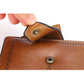 Brown RFID blocking leather wallet with both zipper and button features