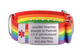 Rainbow colored fabric medical ID bracelet with personalized stainless steel tag