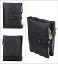 Four different angles of a black RFID shielded leather bifold zipper wallet